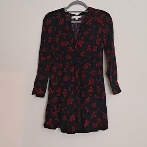 LOFT Black Floral Baby Doll Tiered Dress size XSP